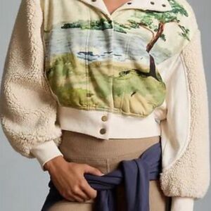 Women's Anthropologie Daily Practice Beige and Green Jacket with Nature Print